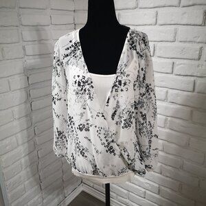 Ispiri Ladies Size Large Sheer Blouse with Attached Tank Top Underneath